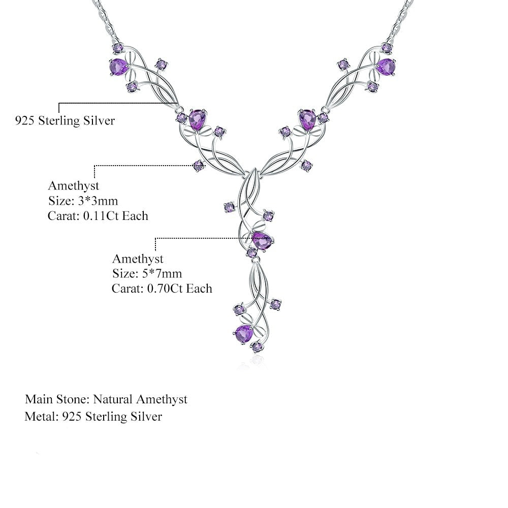 Amethyst Wavy Silver Bridal Necklace