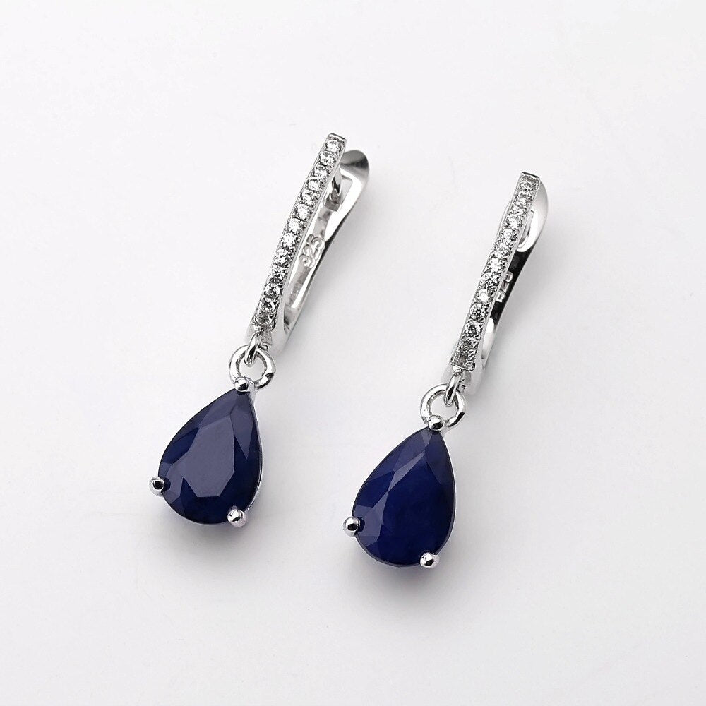 Dark Blue Sapphire Drop Earrings