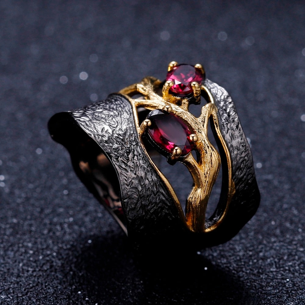 Natural Rhodolite Garnet Branch Designed Ring