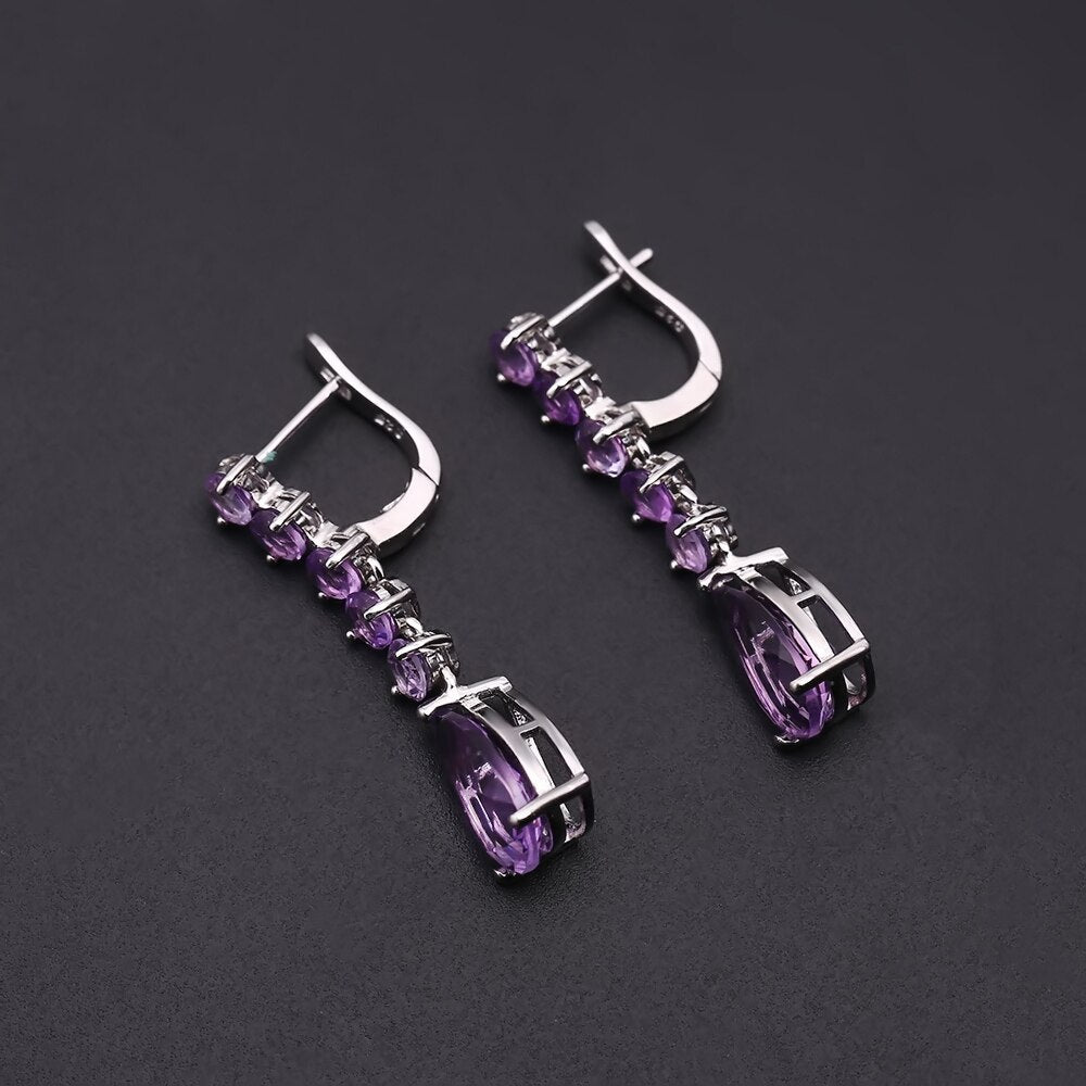 Classic Long Row of Gems Drop Earrings