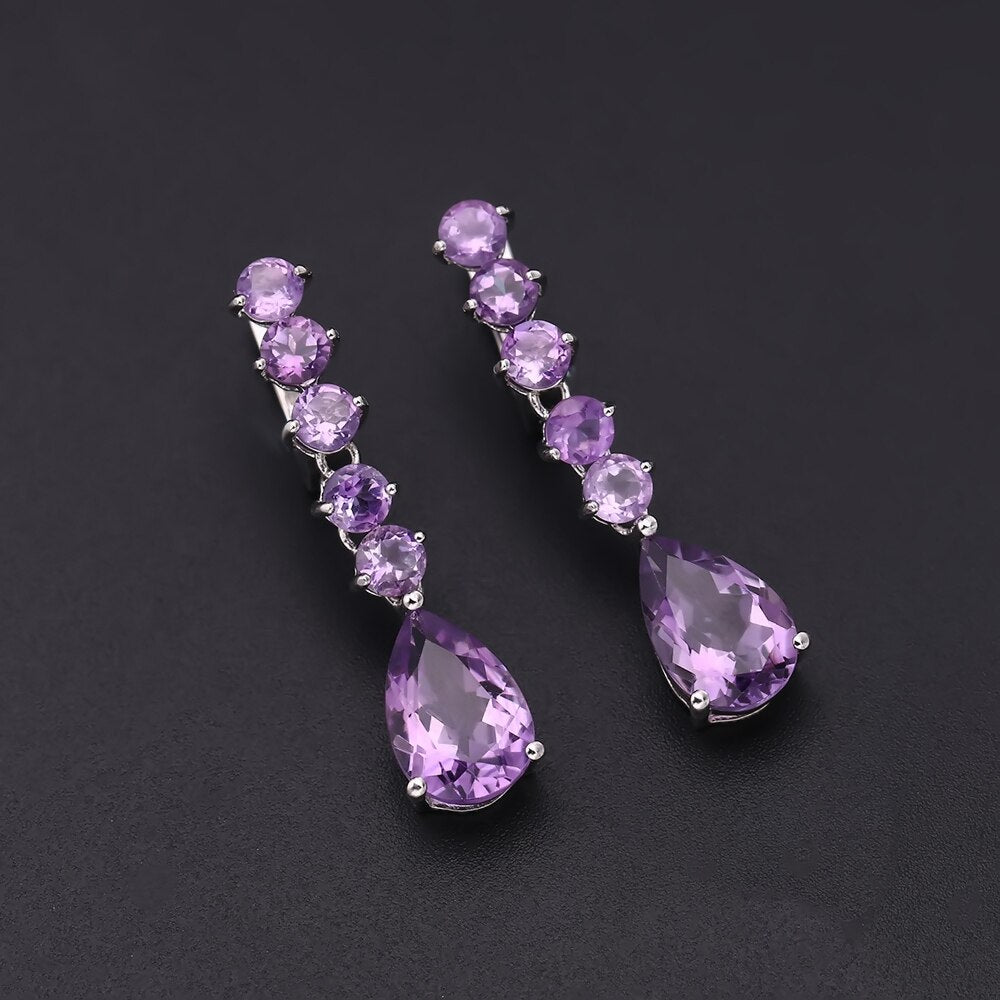 Classic Long Row of Gems Drop Earrings