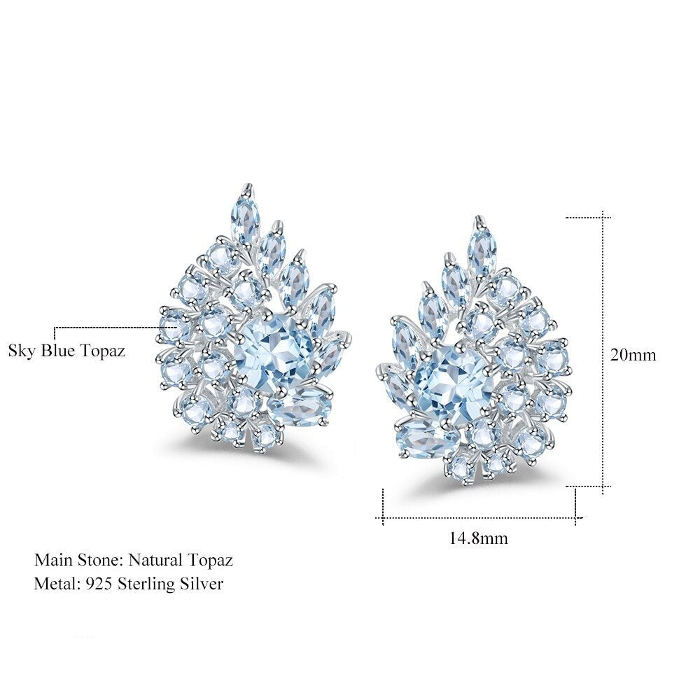 Sky Blue Topaz Cluster Gem Stud Earrings