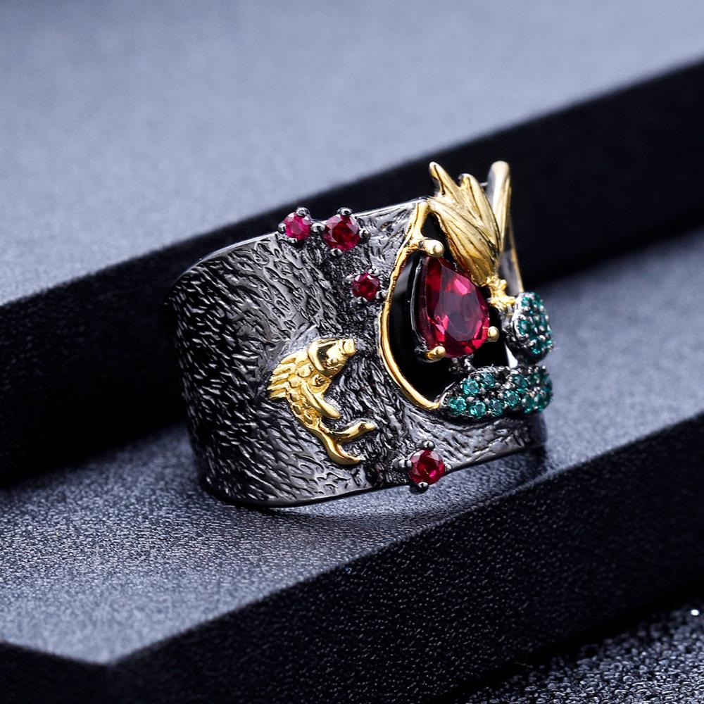 Koi Fish Styled Wide Black Ring