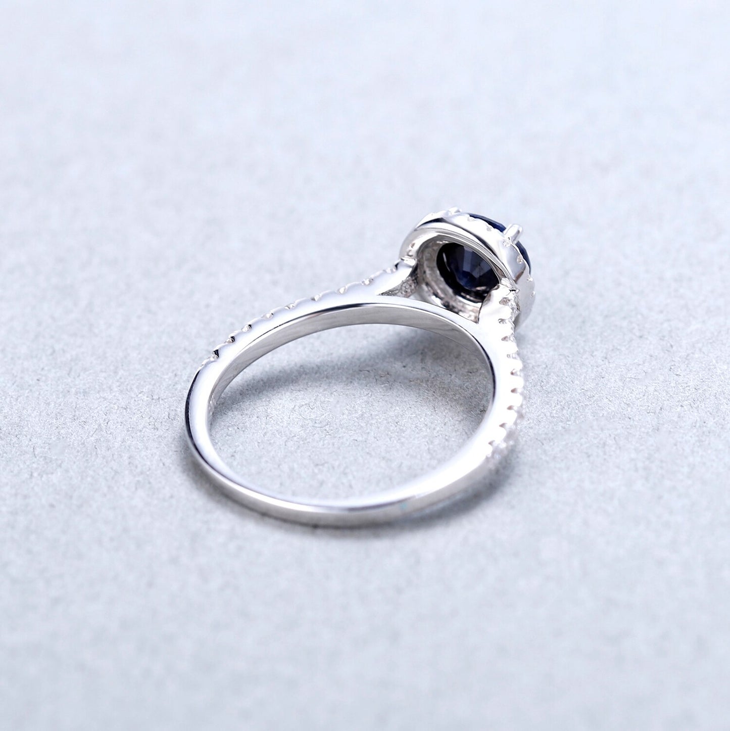 Blue Sapphire Halo Promise Ring