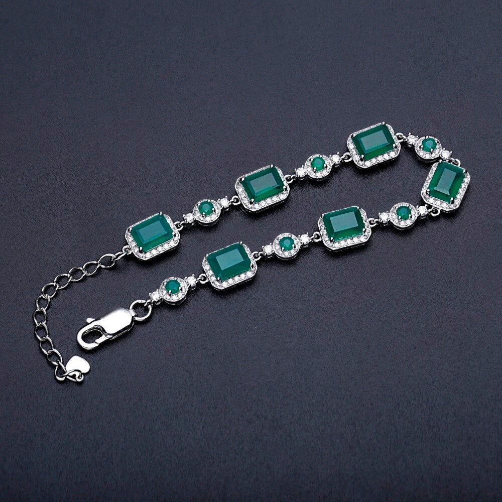 Luxurious Emerald Cut Gemstone Silver Bracelet