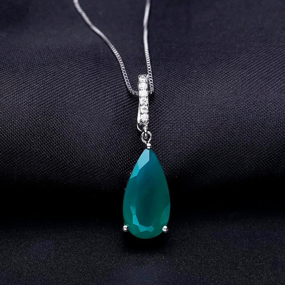 Viridescent Agate Teardrop Cut Gemstone Necklace