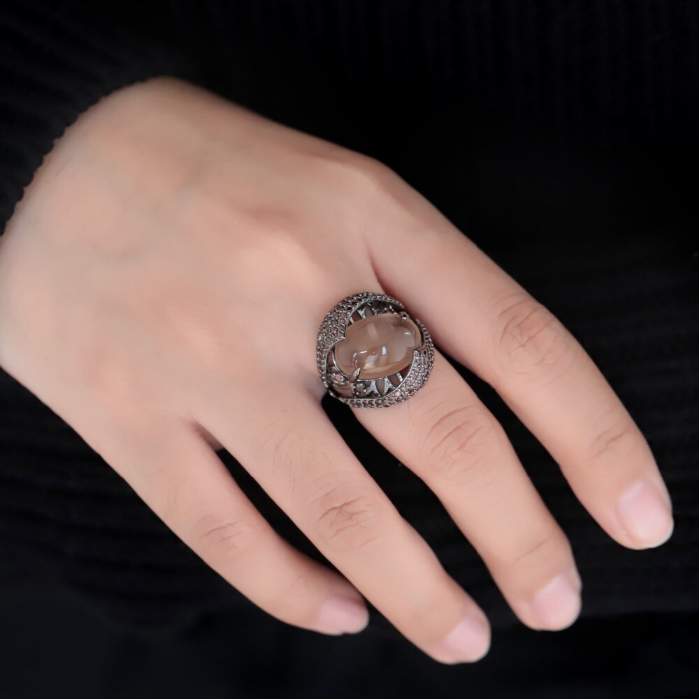 Smoky Quartz Snakeskin Styled Large Gemstone Ring