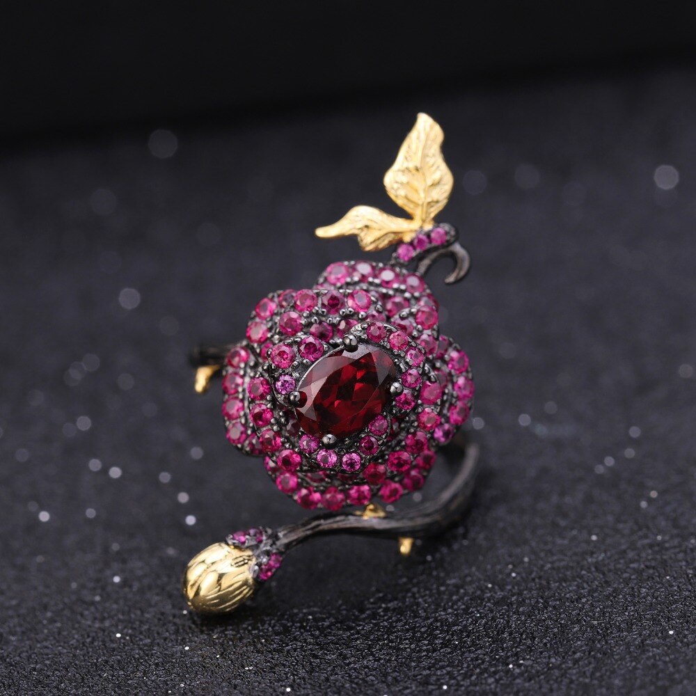 Garnet Rose Flower Resizable Ring