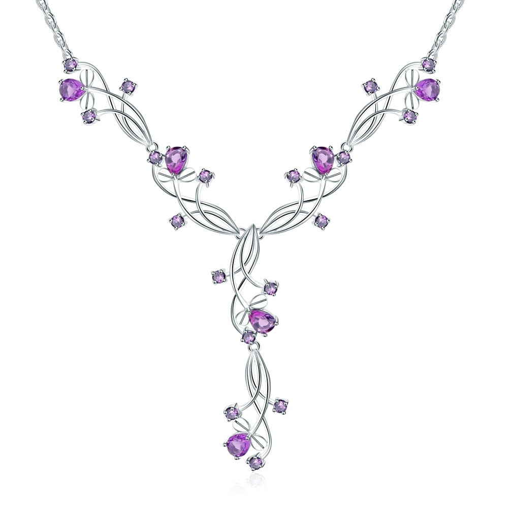 Amethyst Wavy Silver Bridal Necklace