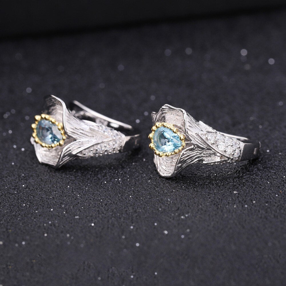 Calla Lily Swiss Blue Topaz Flower Earrings