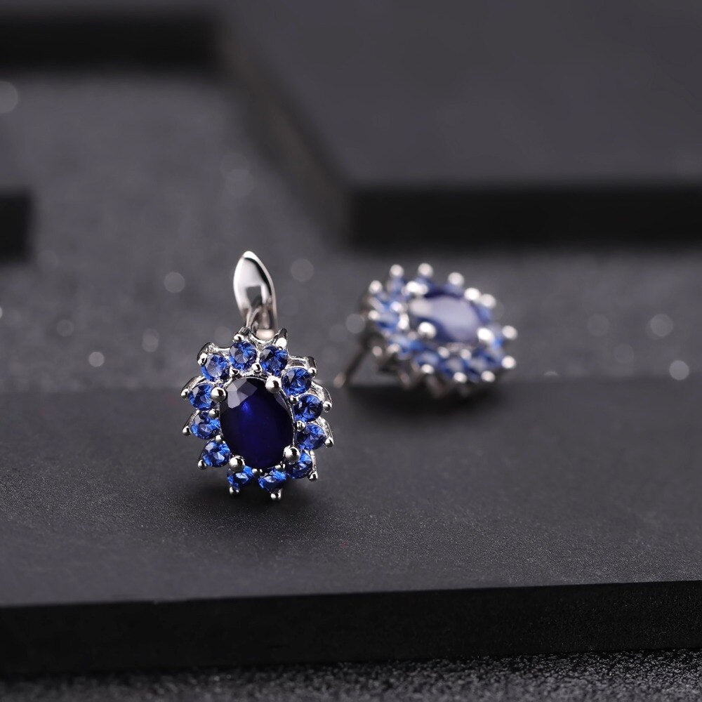 Blue Sapphire Flower Styled Stud Earrings