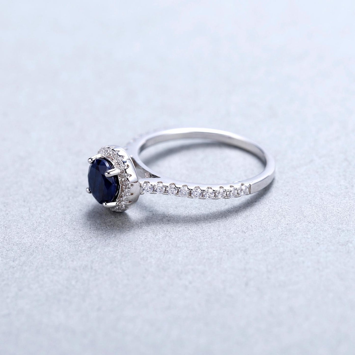 Blue Sapphire Halo Promise Ring