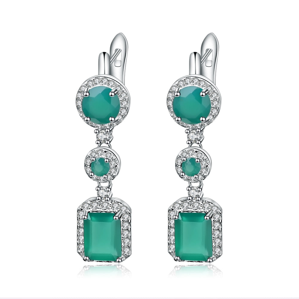 Emerald Green Agate Luxury Drop Earrings