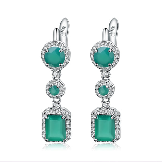 Emerald Green Agate Luxury Drop Earrings