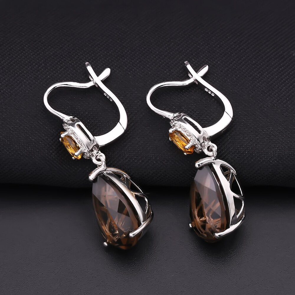 Smoky Quartz Silver Drop Earrings