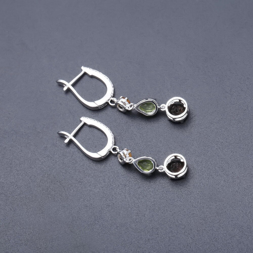 Multi Gemmed Silver Drop Earrings