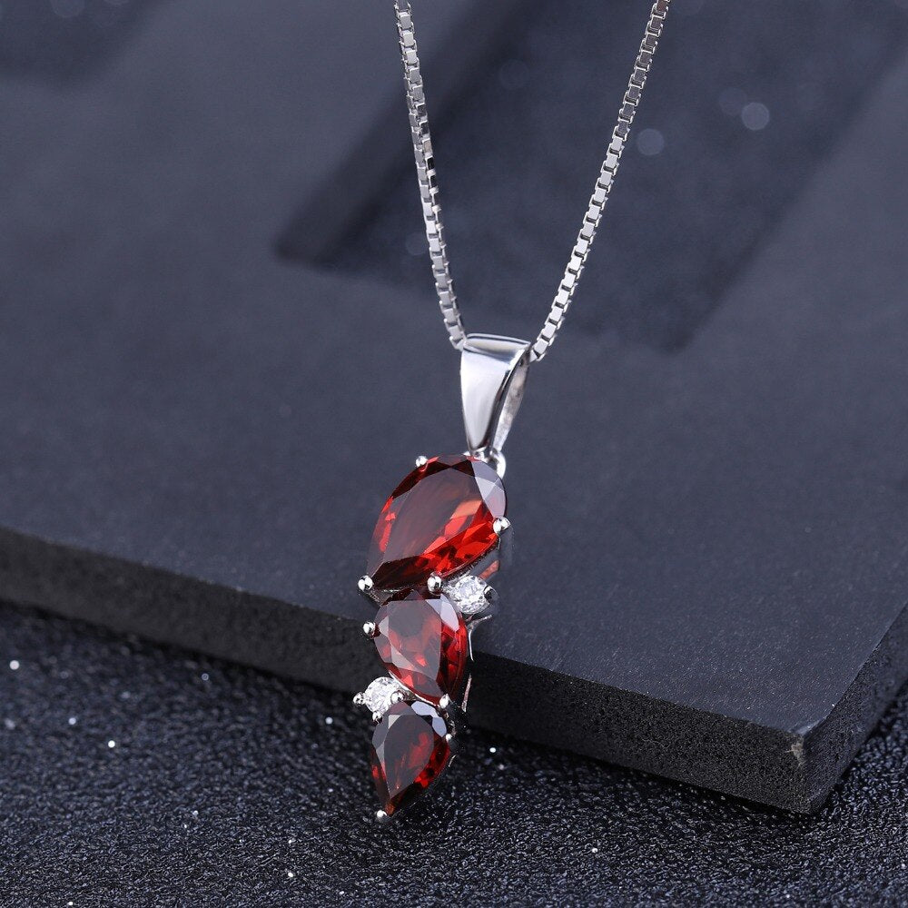 Red Garnet Teardrop Cut Necklace