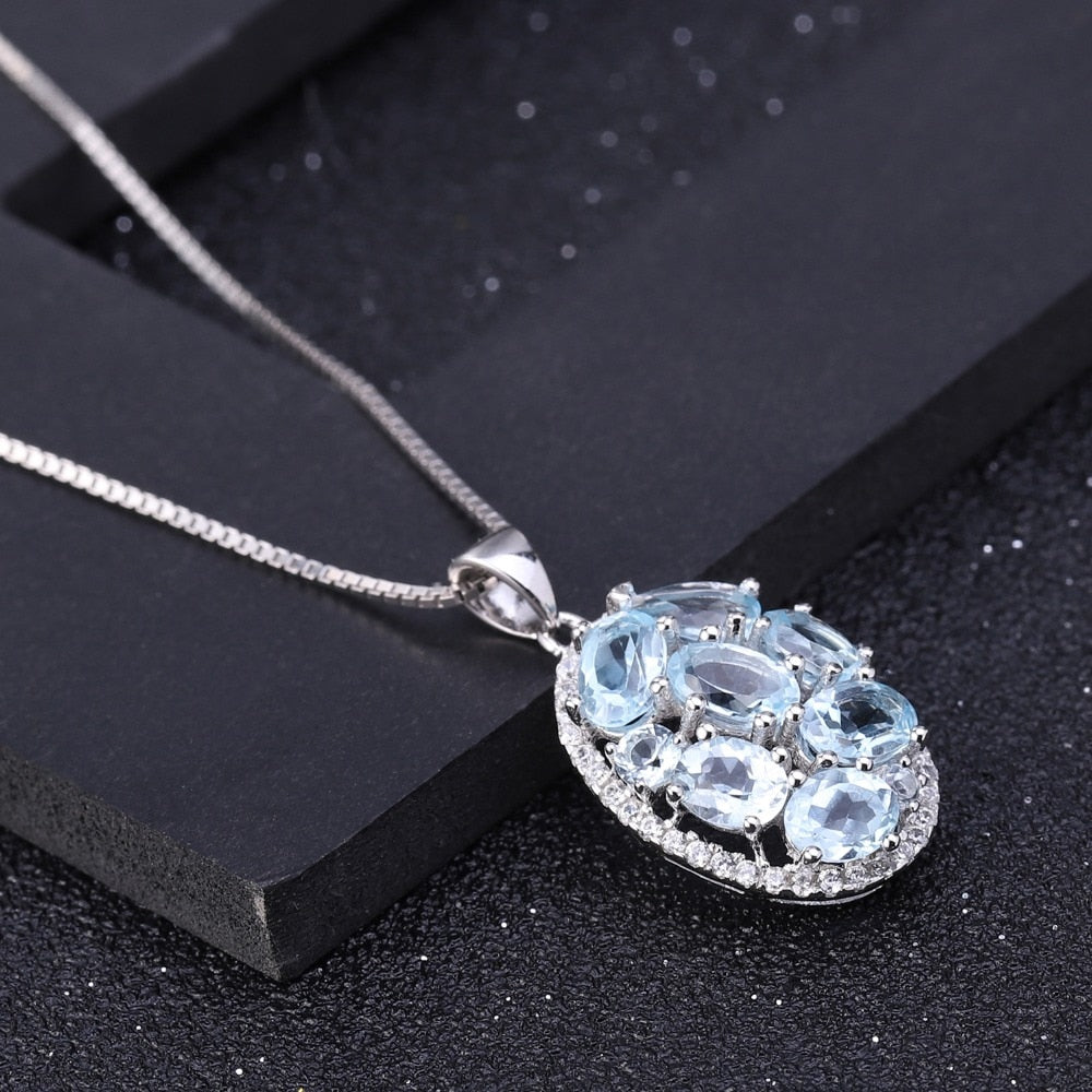 Sky Blue Topaz Cluster Gemstone Necklace