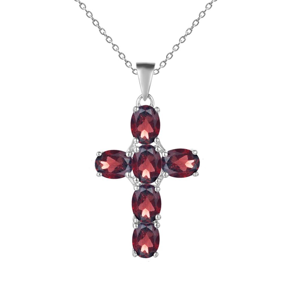 Gemstone Silver Cross Pendant Necklace