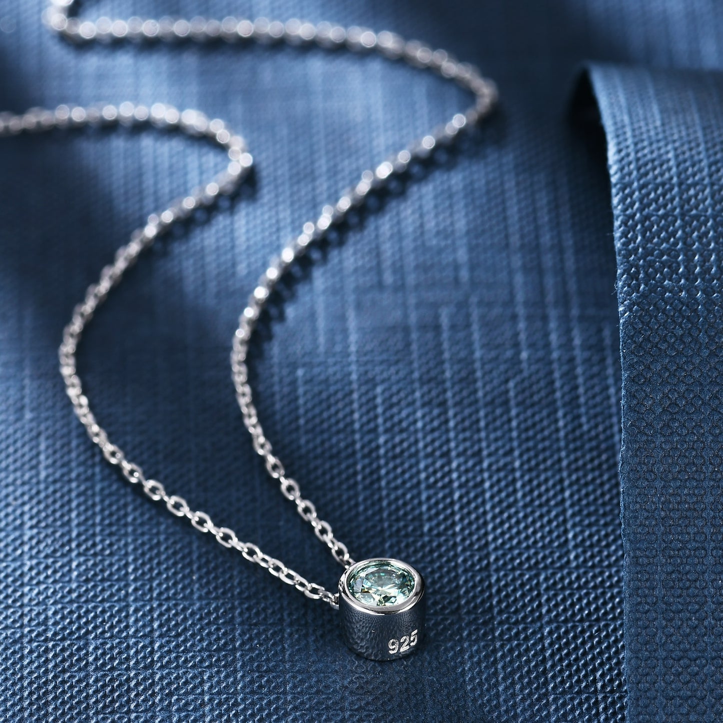 Round Green Moissanite Diamond Minimalist Necklace