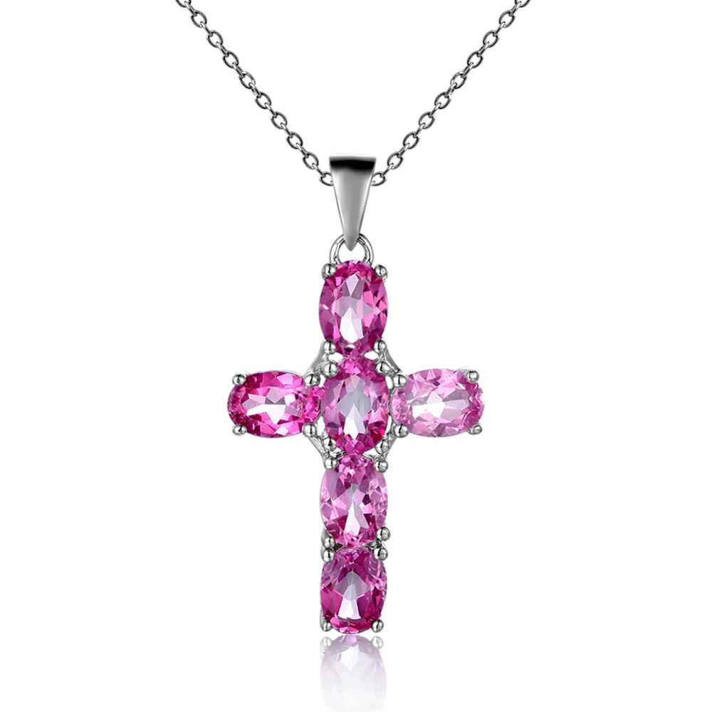 Gemstone Silver Cross Pendant Necklace