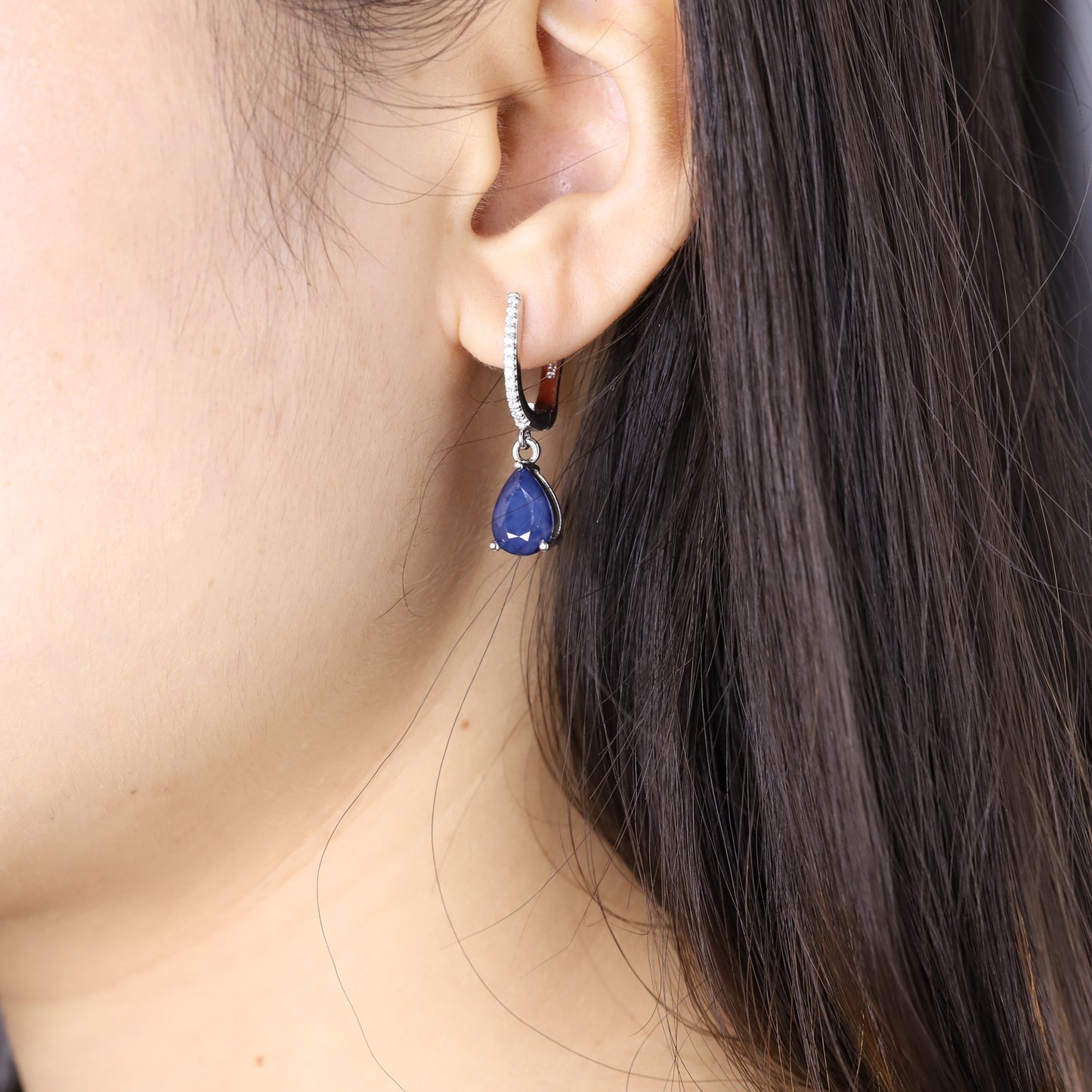 Dark Blue Sapphire Drop Earrings