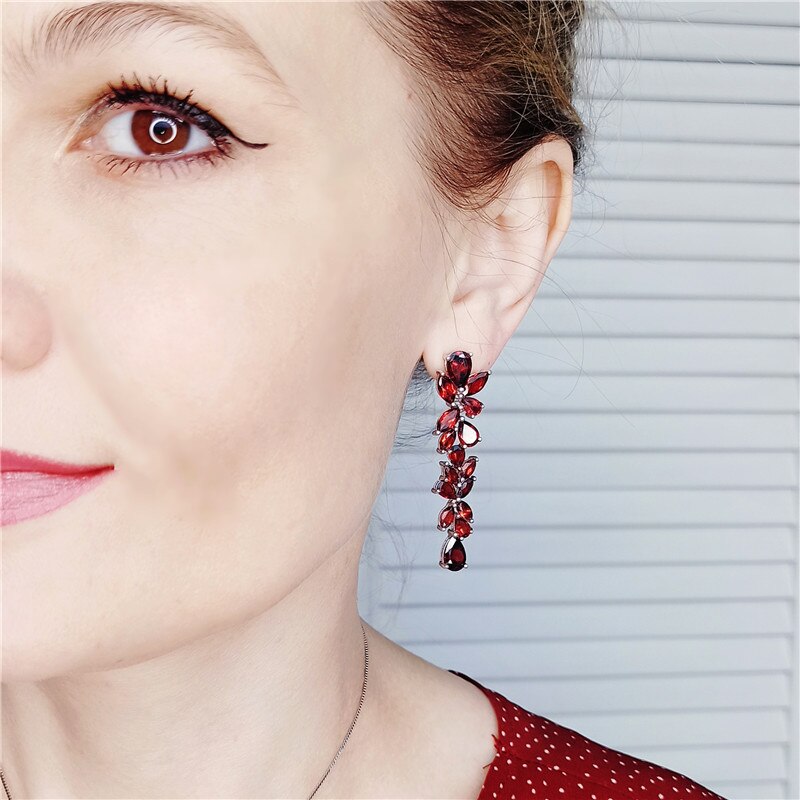 Rose Garnet Branch of Gems Earrings