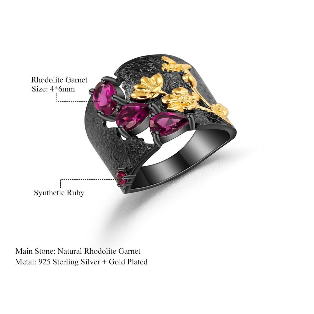 Rhodolite Garnet Floral Humming Bee Ring