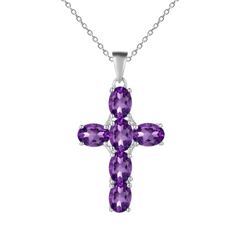 Gemstone Silver Cross Pendant Necklace