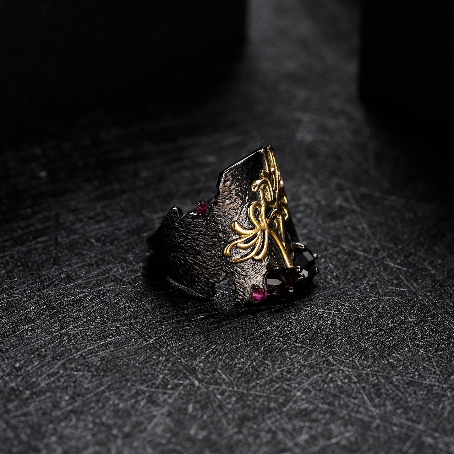 Black Garnet Equinox Flower Ring