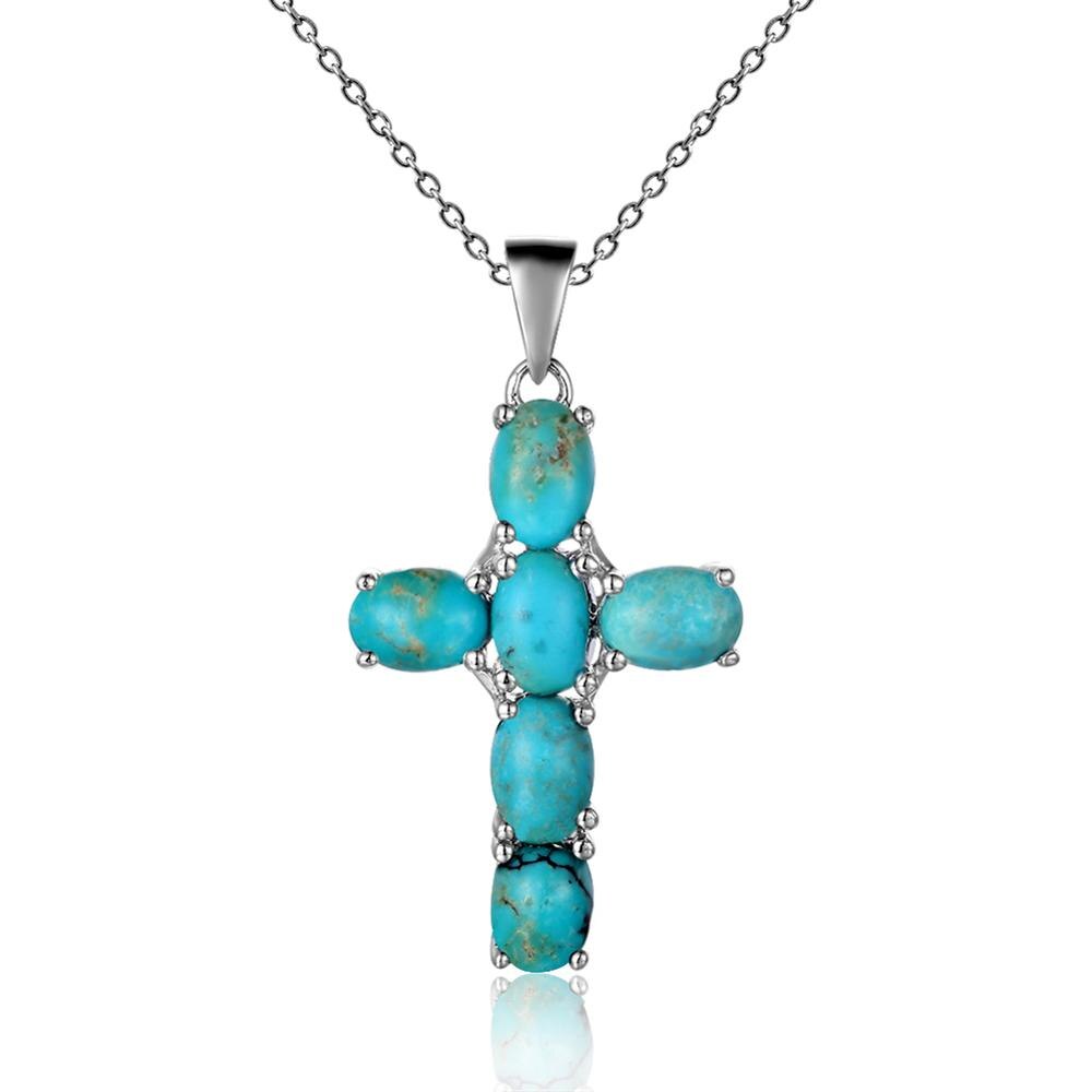 Gemstone Silver Cross Pendant Necklace