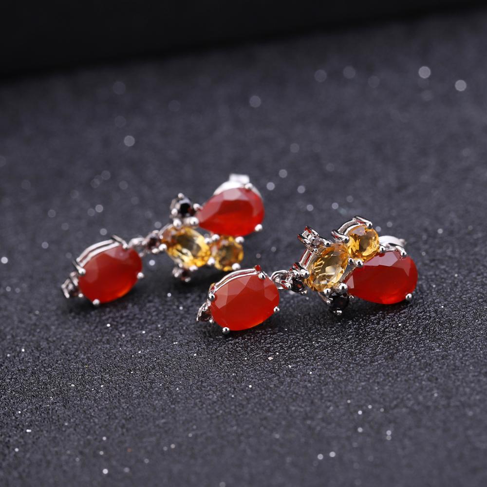 Natural Red Garnet Citrine Ring Earrings Set