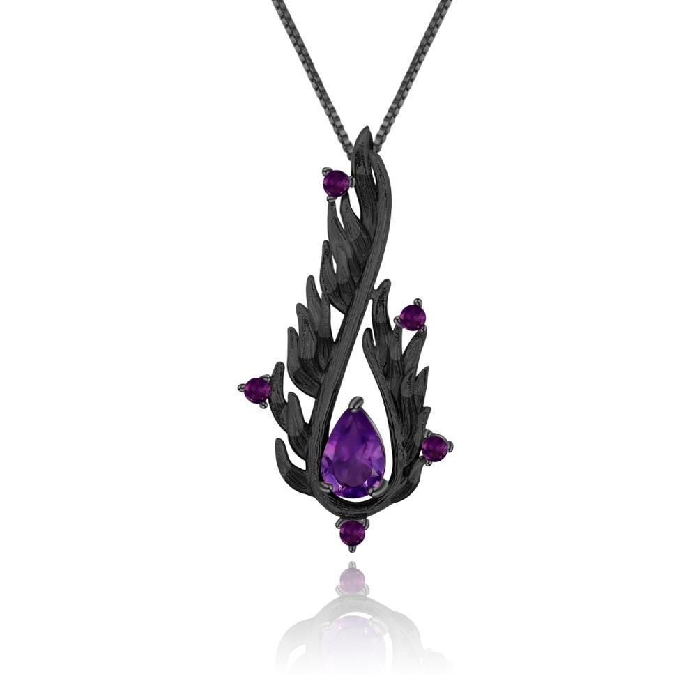 Amethyst Black Angel Wings Necklace