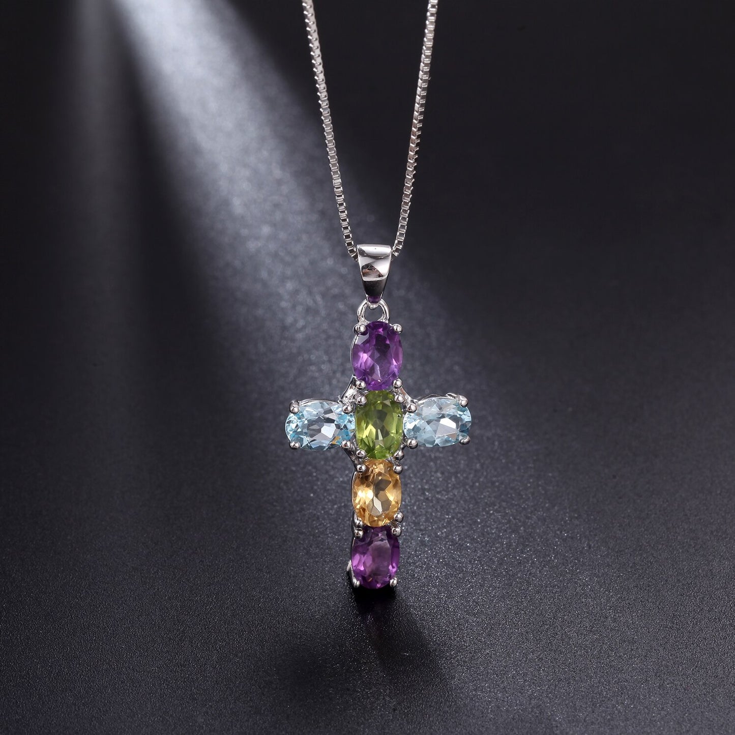 Gemstone Silver Cross Pendant Necklace