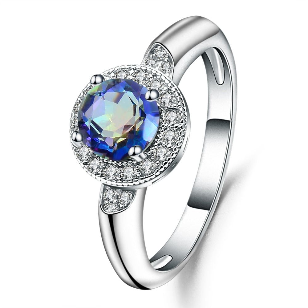 Halo Round Cut Stylized Opal Gemstone Ring