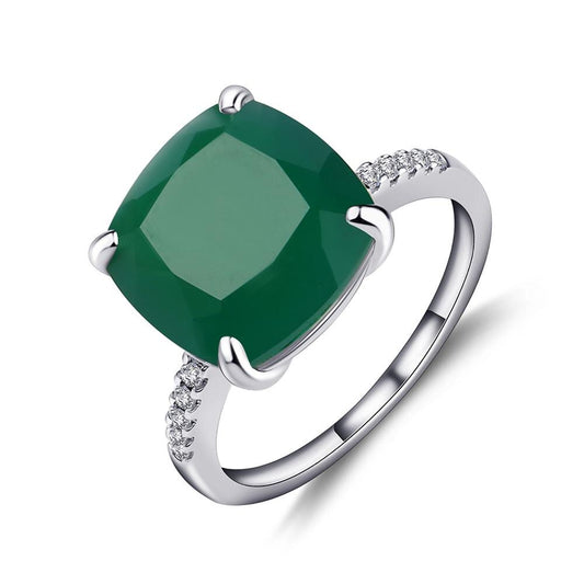 Green Agate Large Gemstone Silver Ring