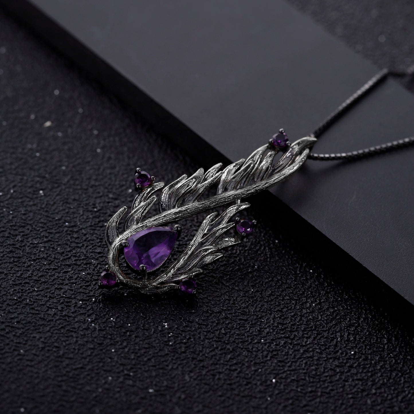 Amethyst Black Angel Wings Necklace