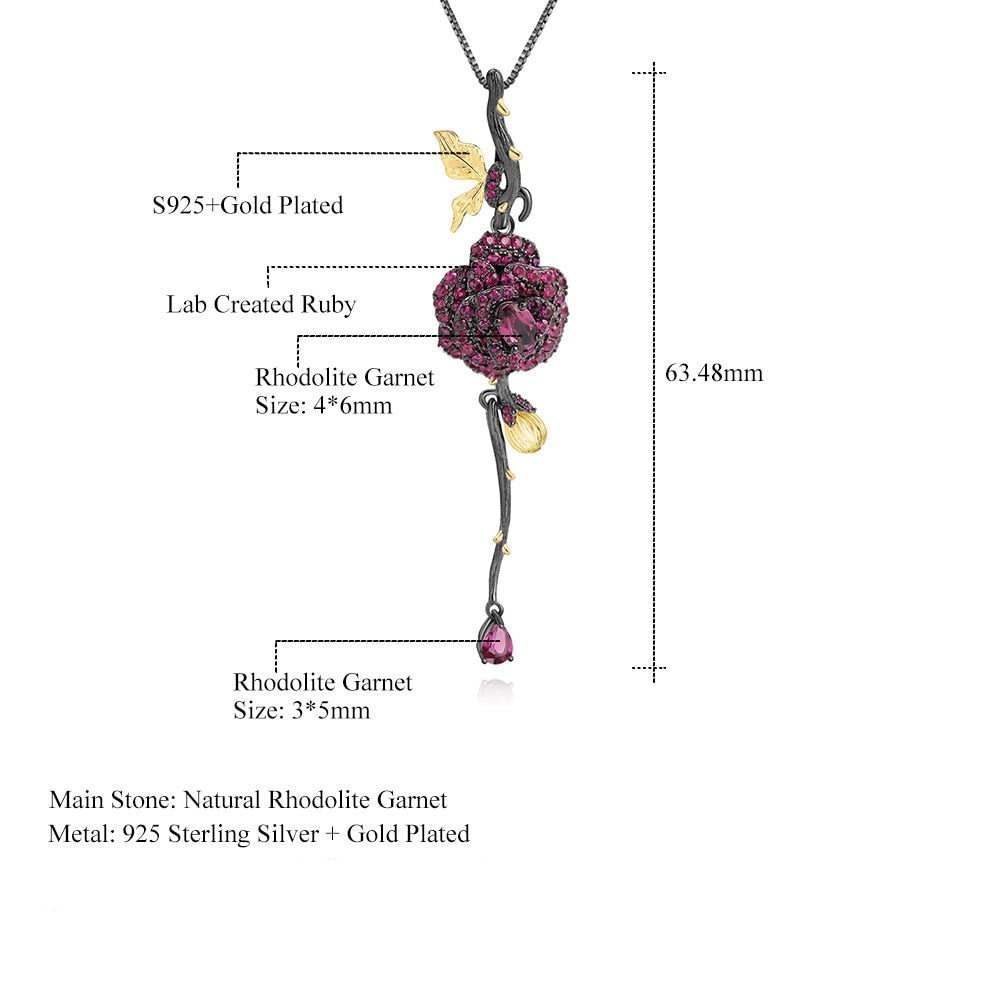 Rhodolite Rose Flower Necklace