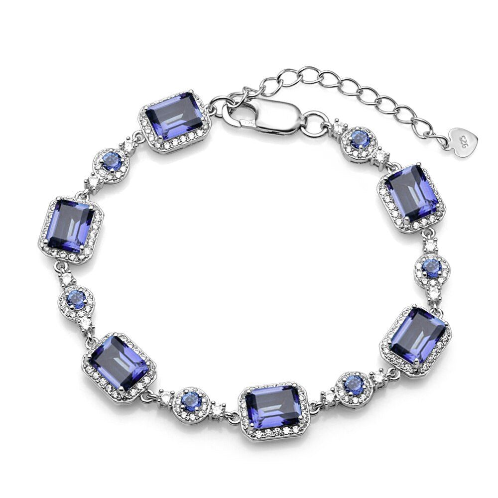 Luxurious Emerald Cut Gemstone Silver Bracelet