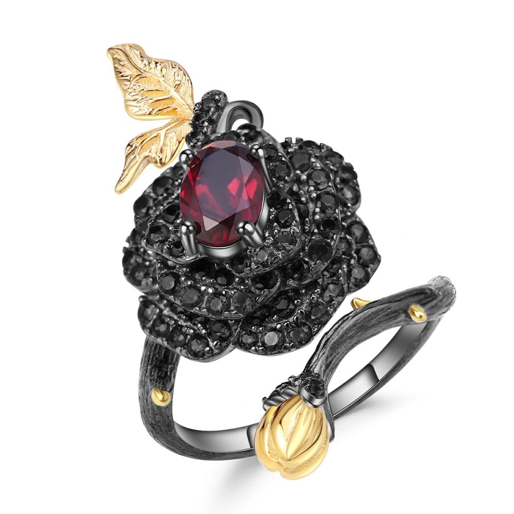 Garnet Rose Flower Resizable Ring