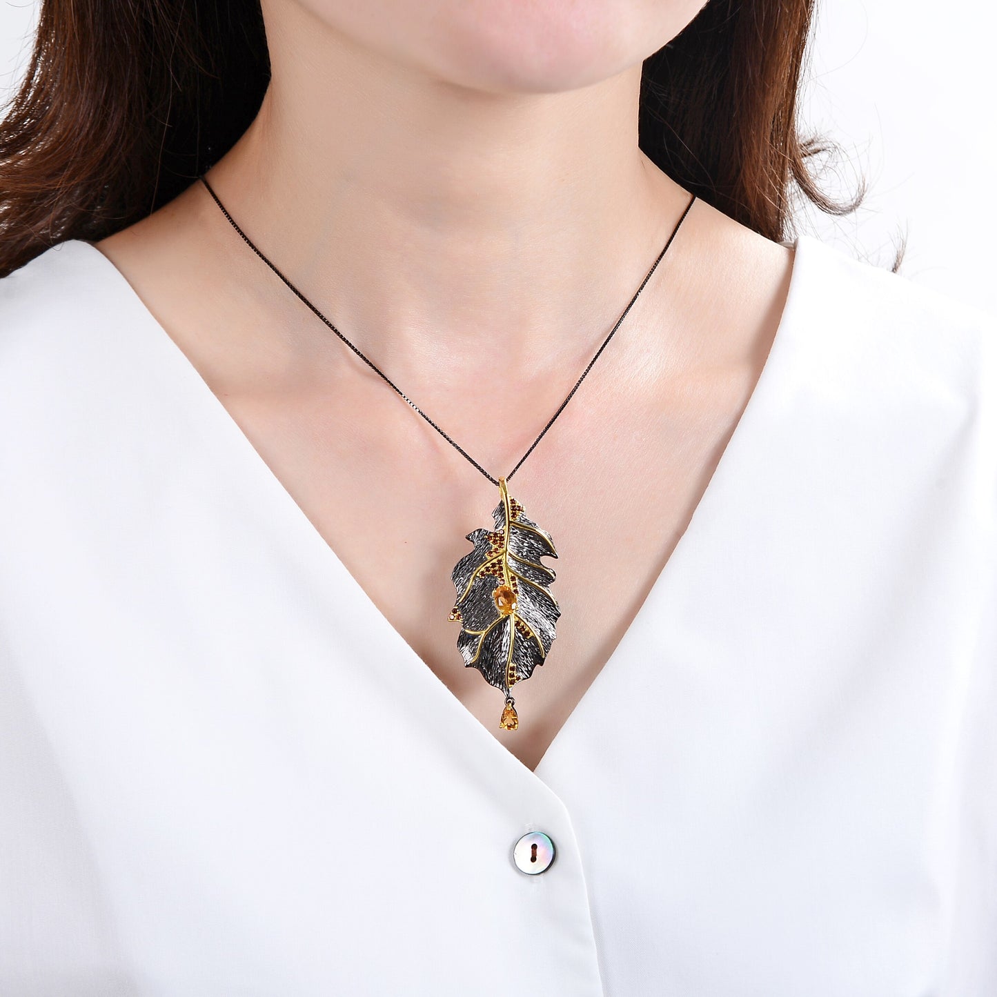 Natural Smoky Quartz Leaf Necklace