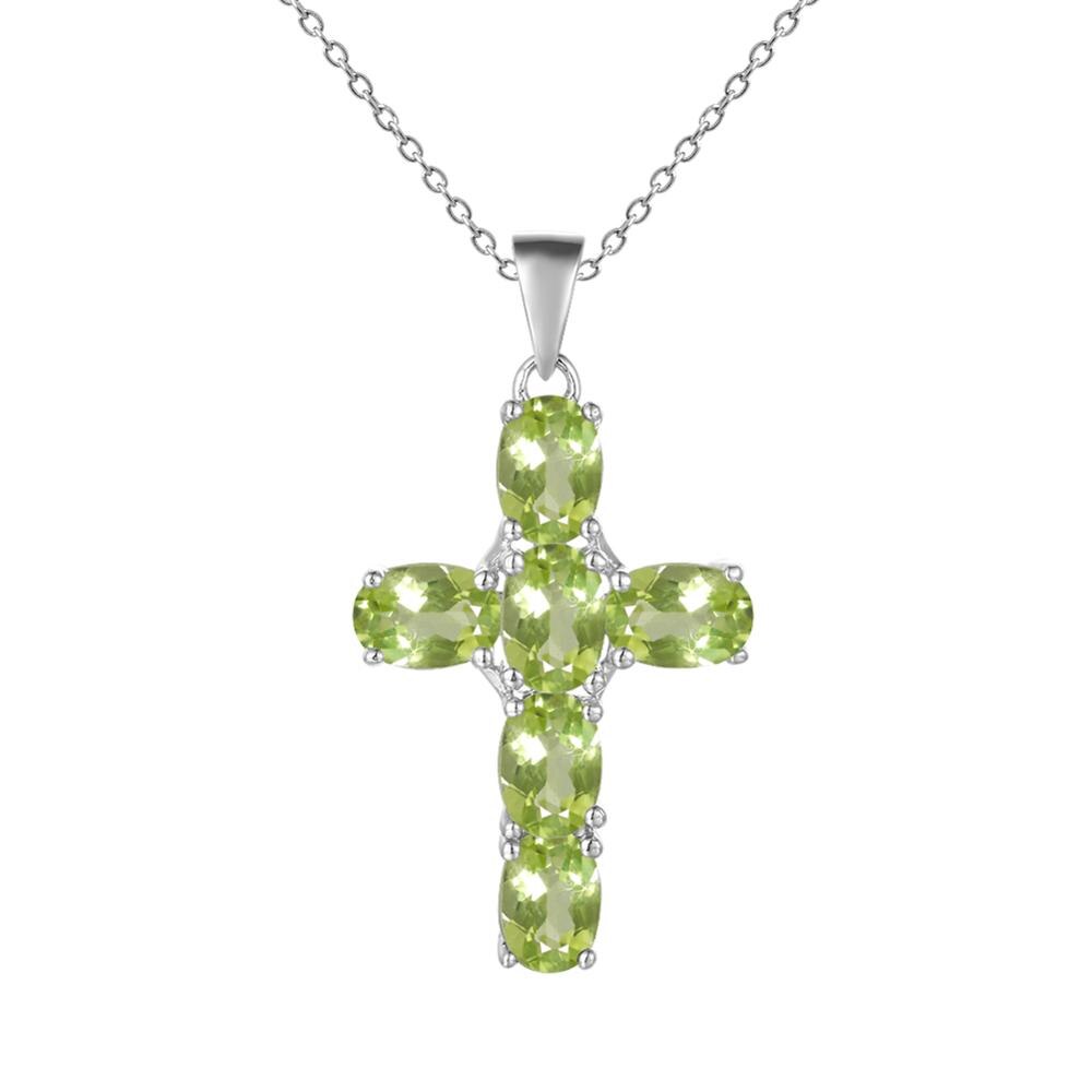 Gemstone Silver Cross Pendant Necklace