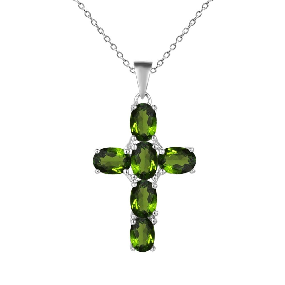 Gemstone Silver Cross Pendant Necklace