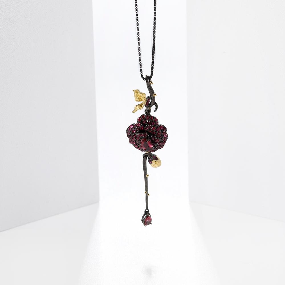 Rhodolite Rose Flower Necklace