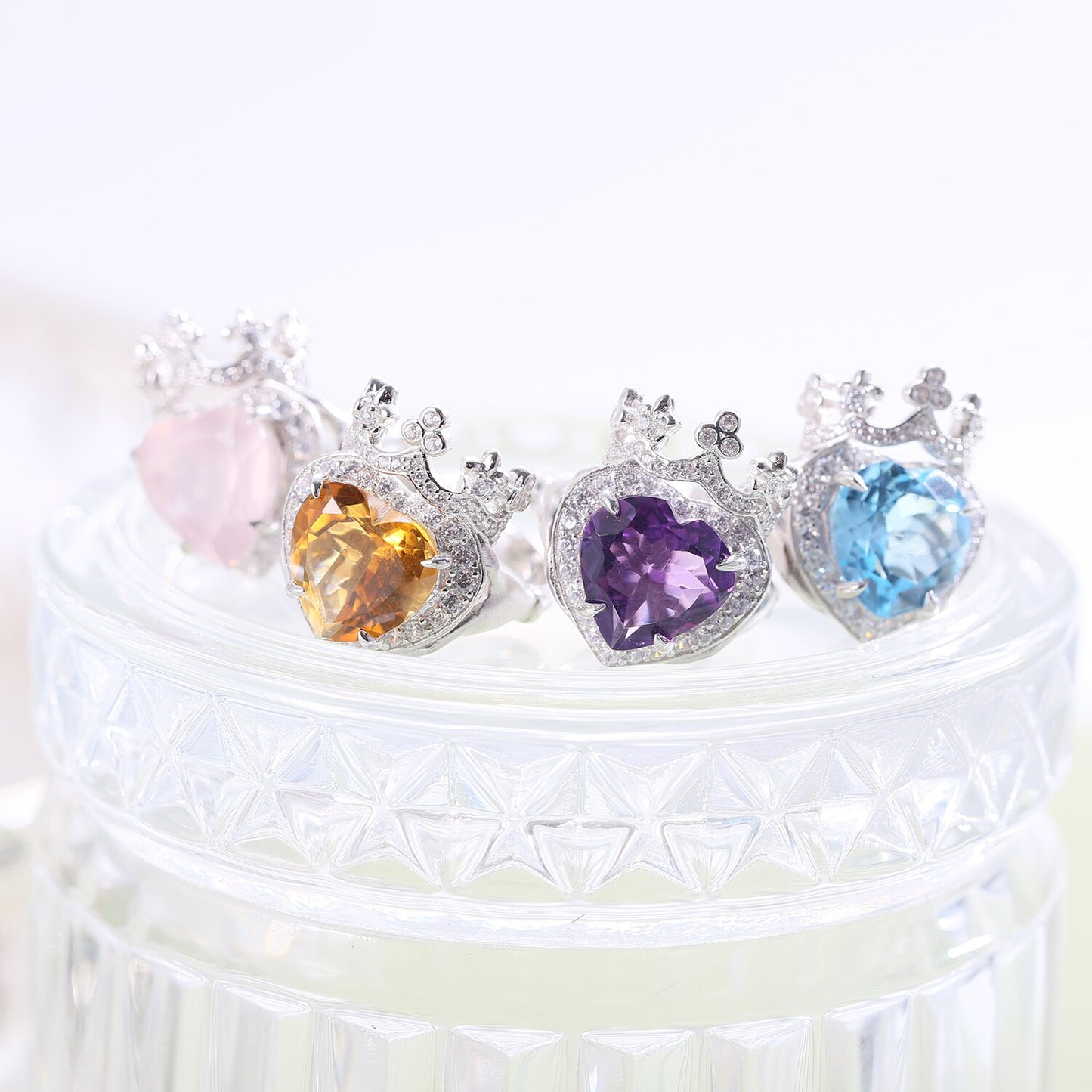 Princess Crown Heart Cut Gemstone Ring