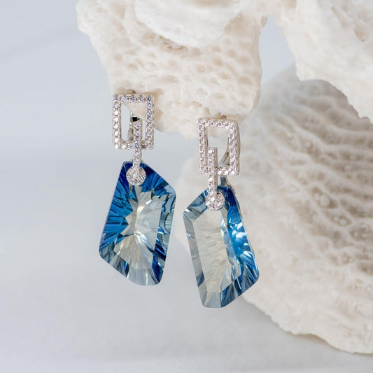 Iolite Blue Large Cut Gemstone Drop Earrings