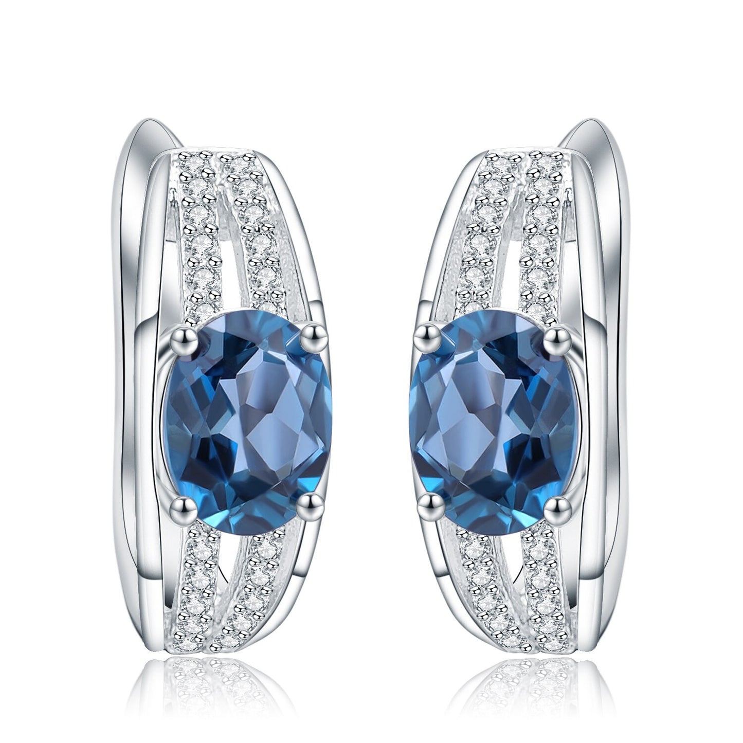 Oval Cut Gemstones with Cubic Zirconia Detail Stud Earrings