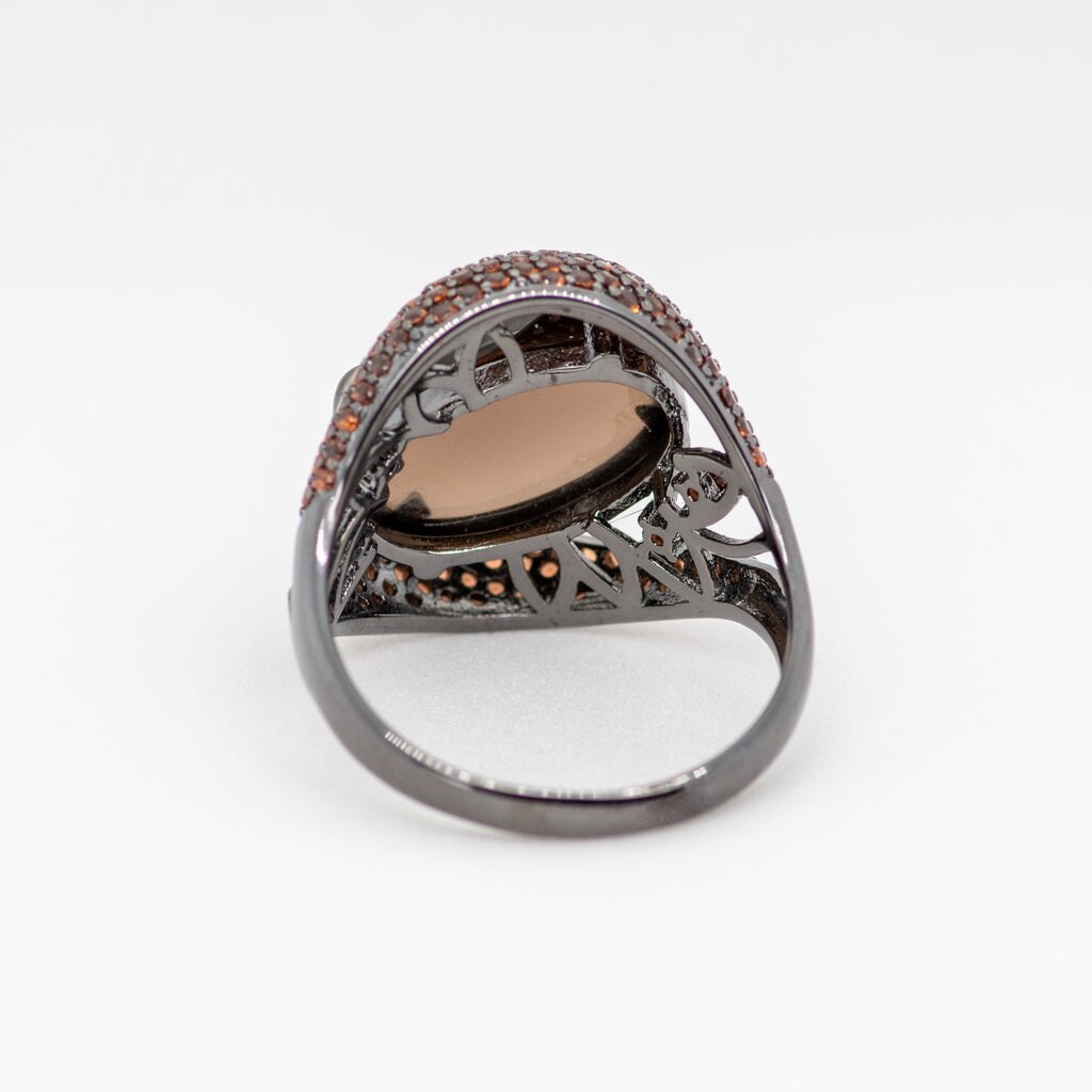 Smoky Quartz Snakeskin Styled Large Gemstone Ring