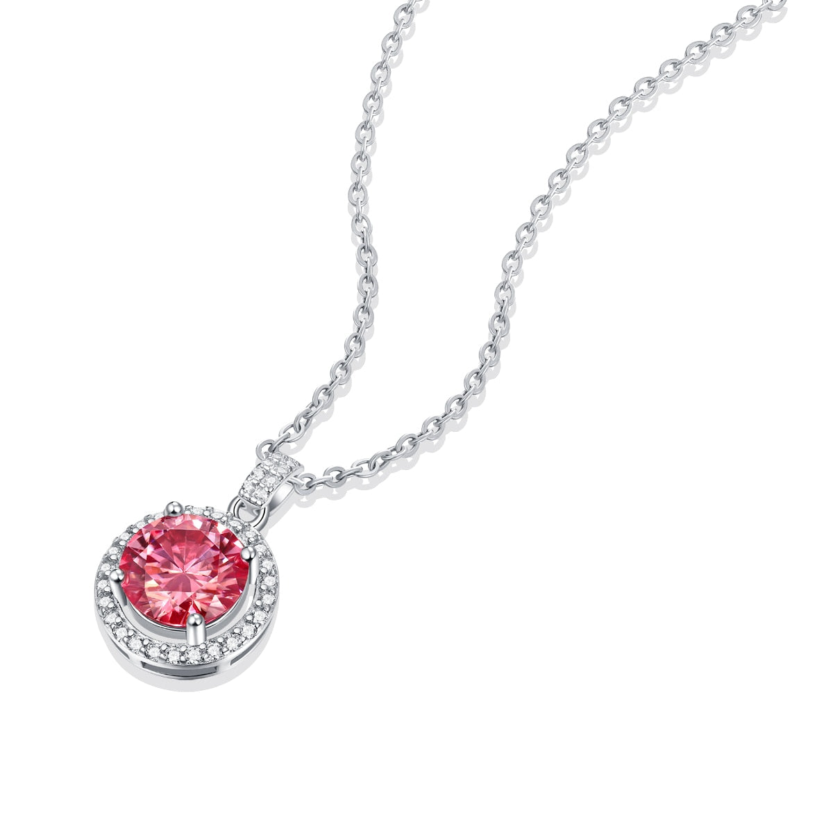 Sparkling Round Cut Moissanite Silver Necklace