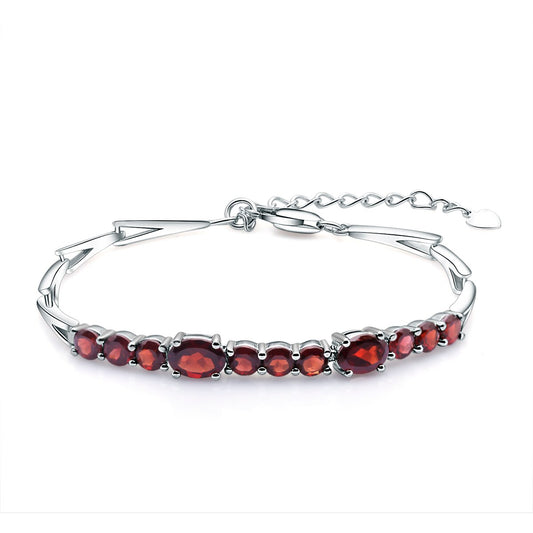 Rose Garnet Row of Gems Silver Bracelet